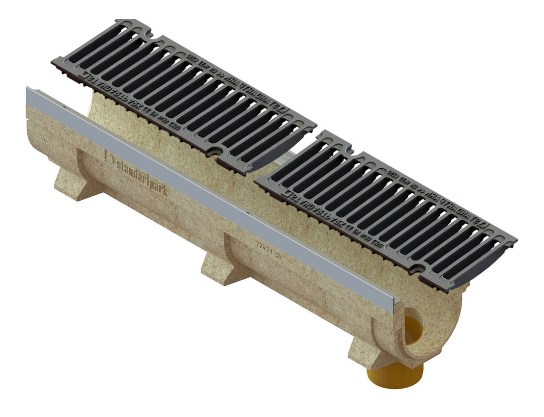 Лоток полимербетонный CompoMax Drive U DN150 h210 с выпуском